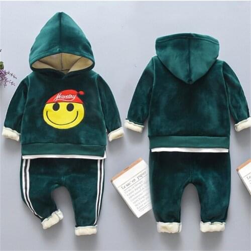Hot Baby Boys Clothes Set Neutral Children Winter Warm Suit Toddler Cartoon Cute Smiling Yellow Face Clothes 0-3 Years Baby Girl