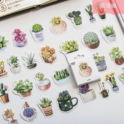 50PCS/box New Cute Succulent Plants Diary Paper Lable Sealing Stickers Crafts and Scrapbooking Decorative Lifelog DIY Stationery