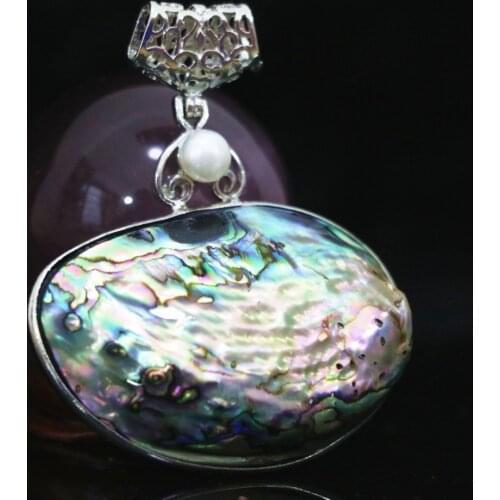 Natural 43x50mm large abalone shell oval pendant pearl beads elegant Charms jewelry B1116