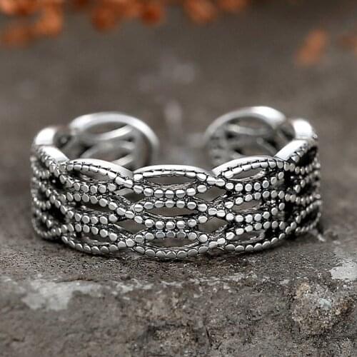 Newest Vintage Retro Ancient Silver Color Finger Rings Hollow Pattern Wave Ring Band Opening Design Rings For Men Women Gifts
