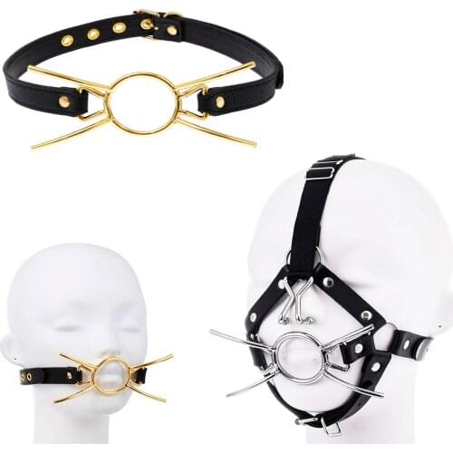 NEW PU Leather Bondage Restraint Mouth Gag Oral Fixation Spider X Style Flirting O ring Open Mouth Gag Adult Games Sex Toys