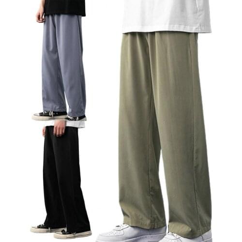 Solid Color Men Pants Wide Leg Ankle-Length Lightweight Straight Wide Leg Oversize Pants Sweatpants for Daily Wear