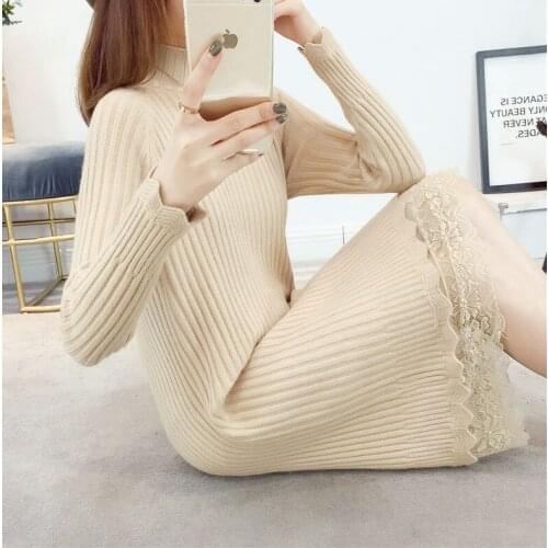 2019 autumn winter new Female solid color sweater O-Neck long pullover sweater dress Slim women Loose Plus size casual sweater