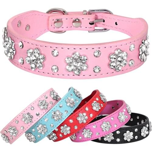 Bling Rhinestone Dog Collar Adjustable Pet Puppy Collars Leather Necklaces For Small Medium Dogs Cats Pet Accessories Chihuahua