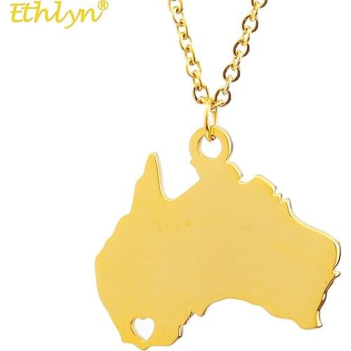 Ethlyn 2019 New Arrival Stainless Steel European and US Country Map Necklace Gold Color Australia Map Pendant Necklace P203