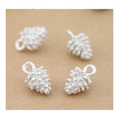 Top Quality 20 Pieces/lot 8mm*15mm Shiny Silver Plated Delicate 3D Pine Cone Charms Pendant For Jewelry Making 7 Colors
