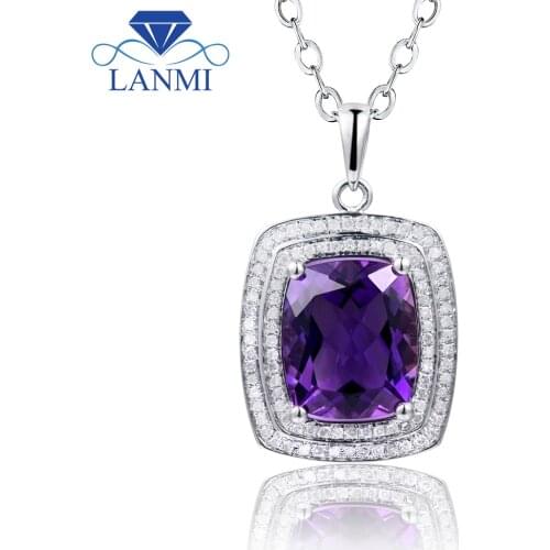 Women Pendant Fine Jewelry Amethyst Pendant 11x13mm Cushion Cut In Real 14KT White Gold Pendant For Female Engagement Party Gift