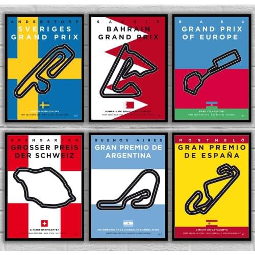 Monaco Yas Marina Bahrain Catalunya Hungaroring Baku Melbourne Marina Bay Casablanca Race Track Posters No Frame