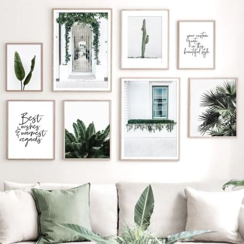 Door Window Cactus Banana Leaf Palm Tree Nordic Posters And Prints Wall Art Canvas Painting Wall Pictures For Living Room Decor