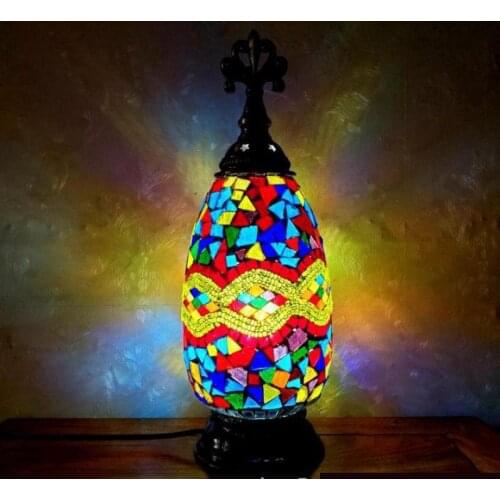 Retro Mosaic Table Lamp Cafe Turkish Decorative Desk Lamp Bedroom Bedside Table Lightings For Bedroom Colored Glass Lampshade