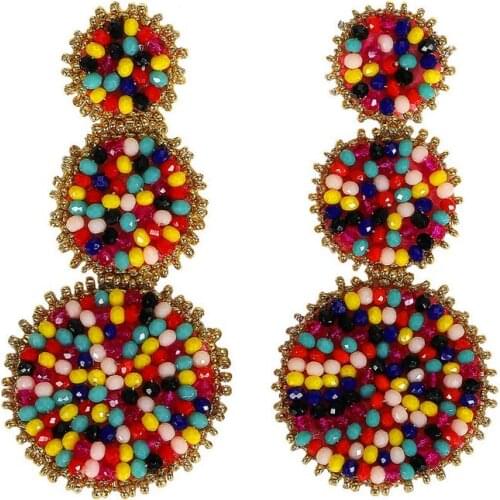 Creative hand woven beaded earrings Bohemian ethnic style earrings, womens holiday dating romantic rice bead earrings