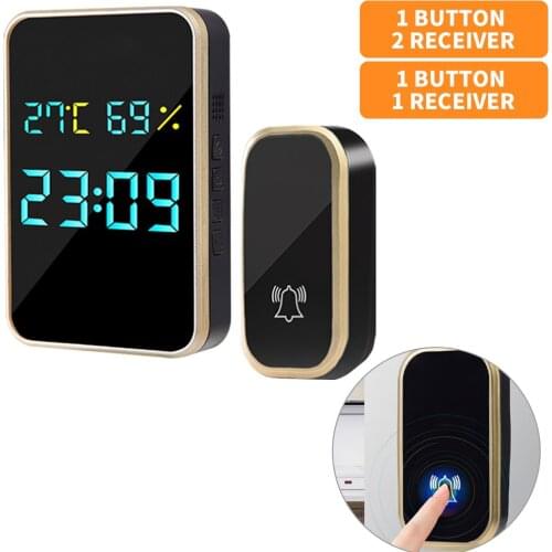 Smart Wireless Digital Doorbell Self Generating Time Temperature Humidity Display Intelligent with Rings for Home Office