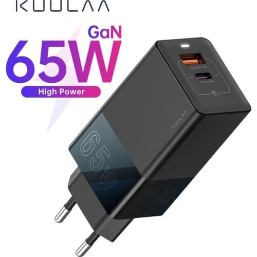 KUULAA 65W GaN Quick Charge Fast Charger PD65W QC 4.0 3.0 Fast Charging Type C USB Charger Adapter For iPhone Xiaomi Laptop