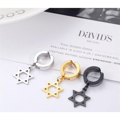 RONGQING 10pair/pack wholesale Fashion Earrings Stainless Steel Six stars Clip Earrings for women man Geometric gift wedding