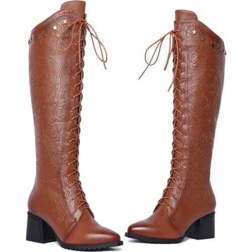 Women Winter Boots Warm Shoes High Heel Knee High Boots Big Size Fashion Women Boots Black Brown Boots