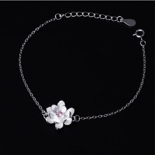 Vintage 925 Sterling Link Chain Bracelet Zircon For Women Silver Adjustable Lotus Bracelets Jewelry Female Chinese Style Gifts