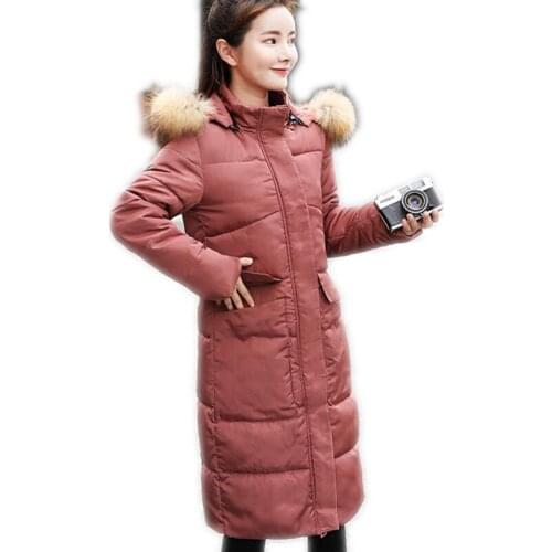 2018New Medium-Long Winter Coats Female Hooded Colorful Fur Collar Winter Jackets Slim Medium-Long Cotton-Padded Warm CoatQ1013