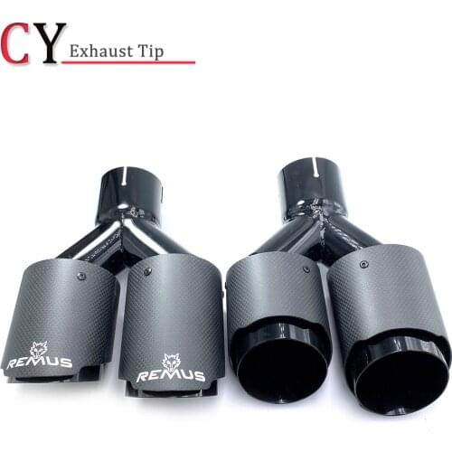 1Pair Matt Carbon Fiber Black Stainless Muffler Tip Double Exit Exhaust Pipe Mufflers Nozzle Decoration For Any Car
