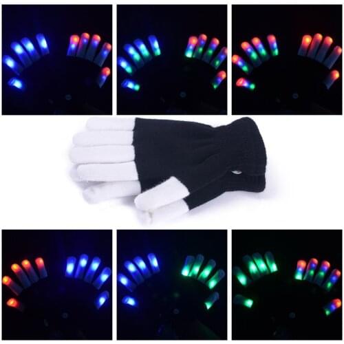 1pair Novelty Toys LED Glowing Gloves Carnival Glitter Gloves Glowing Lights Finger Tips Lighting Black Adult Childrens Toys
