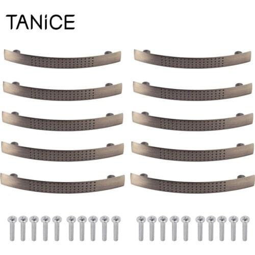 TANiCE 10Pcs 128 mm Bow Groove Handle Green Bronze Kitchen Cabinet Bathroom Drawer Door Handle Set With Screws Bow Groove Handle
