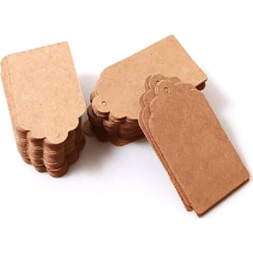 100 Pcs/Set 5x3cm Kraft Paper Tags Brown Lace Scallop Head Label Luggage Wedding Note DIY Blank Price Hang Krafts Gift