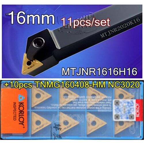 11pcs/set MTJNR1616H16 16mm 1pcs+TNMG160408-HM NC3020 10pcs Processing steel Free shipping