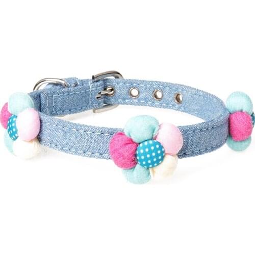 25PCS / LOT Denim Cloth Art Pet Collar Dog Collar PU Pet Supplies Dog Cat Necklace Adjustable Strap