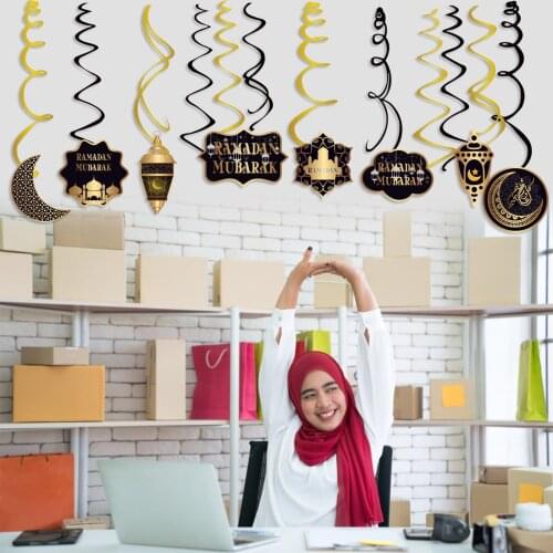 30pcs PVC Wall PVC Hanging Swirls Ramadan Party Decoration Traditional Eid-ul-fitr Muslim Party DIY Ceiling Hanging Spirls