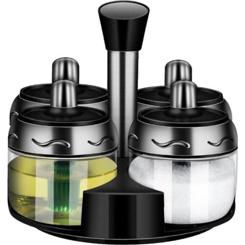 304 Stainless Steel Seasoning Oil Bottle Condiment Box Set Spice Jars with Spoon Salt Pepper Shakers Kitchen Cooking Tools