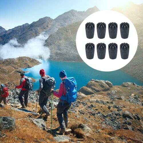 8 Lot Rubber Hiking Stick Tips Anti- Outdoor Pole Accessaries Black