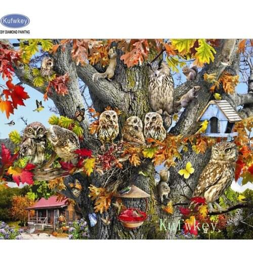 Diamond embroidery,owl family,leaves,5d diamond painting full diamond mosaic picture of rhinestones cross-stitch christmas gifts
