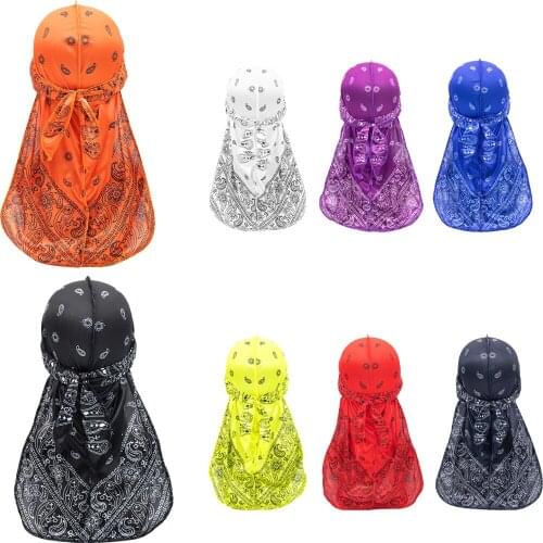 Unisex Silky Durag Silk Durags Bandanas For Women Men Muslim Long Tail Doo Du Rag Wave Cap Printed Headscarf Headwear Pirate Hat