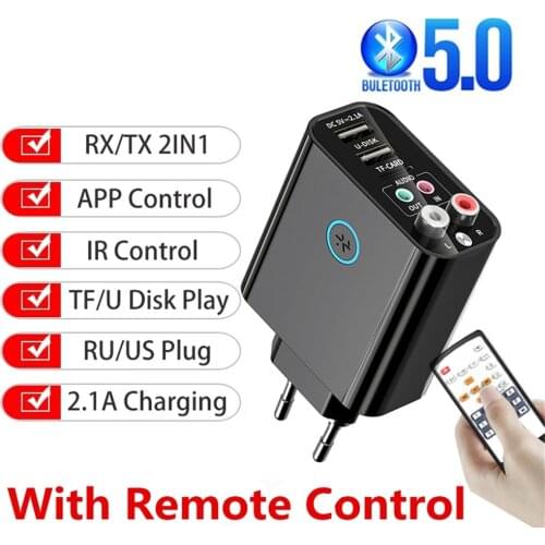 Wireless Adapter Bluetooth 5.0 Mini Receiver Transmitter TF/U Disk Play Quick USB Charge For Headphone TV IR APP With Remote