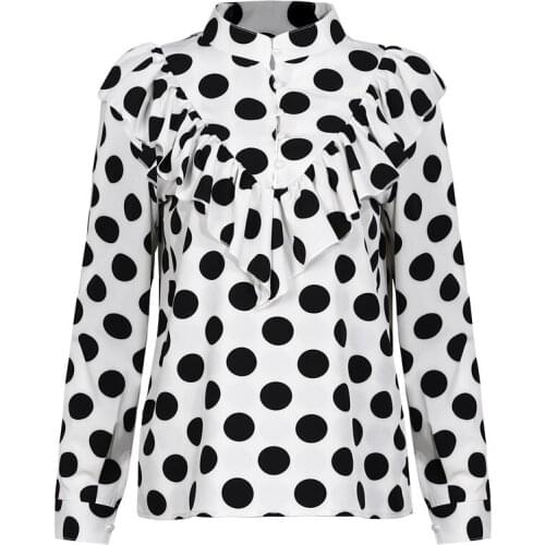 Womens Blouses Autumn Polka Dot Print Patchwork Ruffles Shirts Long Sleeve Blouse Womens Clothing 2021 Blusas Femme Y2k Tops