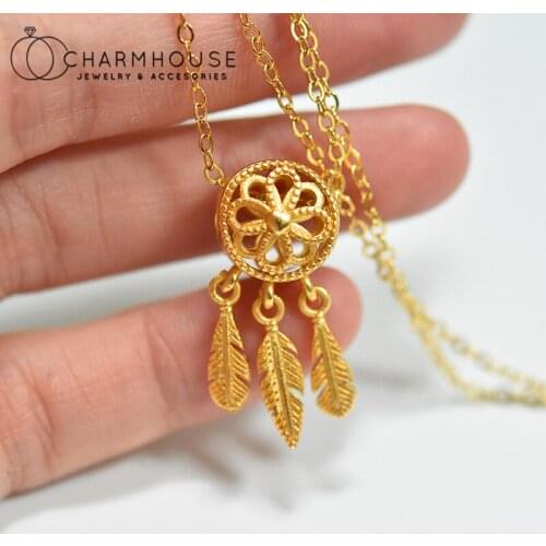 24K Yellow Gold GP Necklaces For Women Bead & Feather Pendant & Necklace Chain Collier Femme Wedding Jewelry Accessories Bijoux