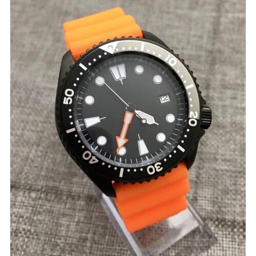 42MM Casual Mechanical Mens Watch Black Dial Luminous Automatic Watch Japan Automatic Movement Orange Rubber Strap