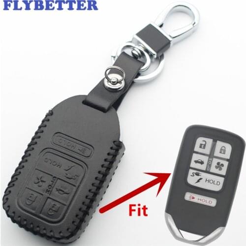 FLYBETTER Genuine Leather 6Button Keyless Entry Smart Key Case Cover For Honda 15-18 Civic/Accord/Cr-v/Pilot Car Styling L393