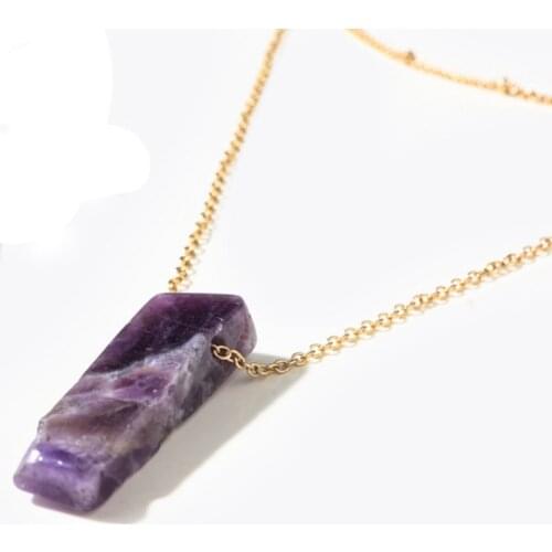 FYSL Light Yellow Gold Color Irregular Shape Amethysts Stone Pendant Link Chain Necklace Charm Jewelry