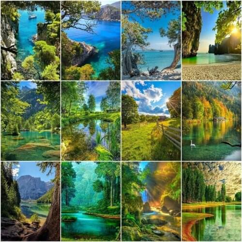 GATYZTORY Picture By Number Ocean Forest Landscape Kits For Adults Handpainted DIY Paint By Number On Canvas Home Decoration
