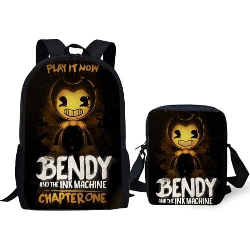 HALYUNASC 2PCs/Set Childrens School Backpack Cartoon Bendy-Ink-Machine-Game Design Pattern School Bags Students Book-Bags Set