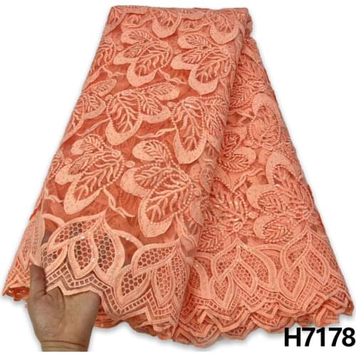 HFX Orange Tulle Lace Fabric African Lace Fabric 2021 With Cord Lace Nigerian Lace Mesh Lace 5 yards For Women Dress