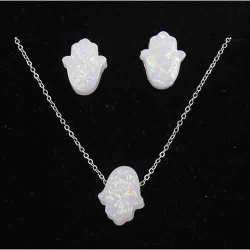 Jaymaxi Opal Jewelry Sets Hamsa Hand Made For Women Necklace Pendant Stud Earrings Party Gift for Mother Wholesales Price