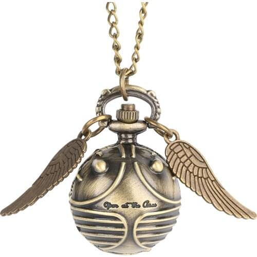 Bronze Color Beetle Shape Small Ball Wings Pocket Watch Necklace Pendant Lovely Quartz Watch for Children Clock Birthday Gifts