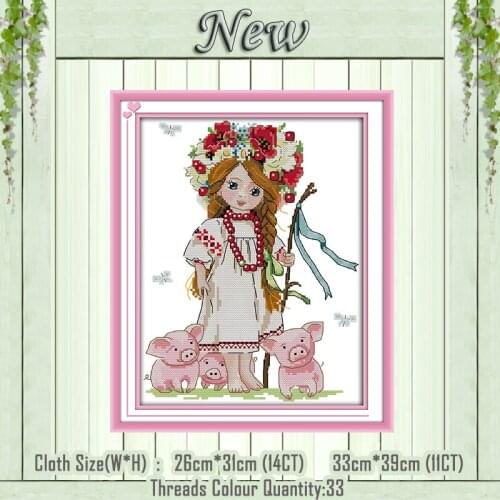 Girl and piglets cartoon diy painting counted print on the canvas DMC 11CT 14CT kits NKF Cross Stitch embroidery needlework Sets