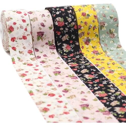 5 Yards 25/38MM Double Sided Flower Printed Cotton Floral Ribbon Polyester for Handmade Gift Packing DIY Hair Bow 2021071001