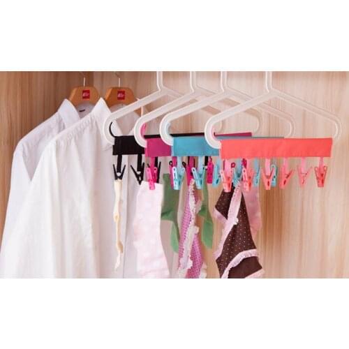 10 pcs 2019 hot Creative portable hanger Socks underwear clothes clip Foldable travel Hanging shelf Self-sticking Bathroom rack