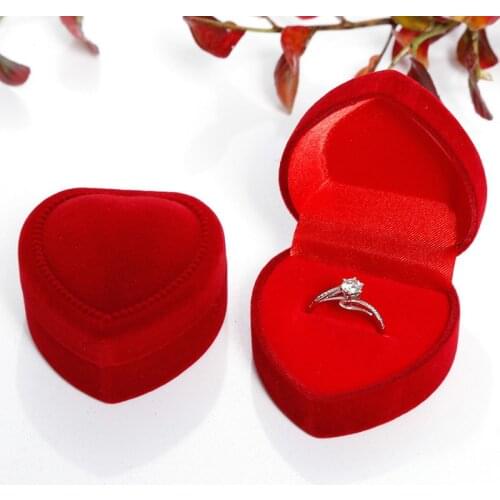 Mini Cute Red Carrying Cases Foldable Red Heart Shaped Ring Box For Rings Lid Open Velvet Display Box Jewelry Packaging 1Pcs Hot