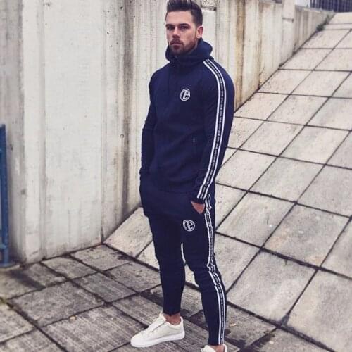 Mens sportswear suit autumn brand fitness clothing mens suit long-sleeved hoodie + pants gym sportswear suit casual clothes