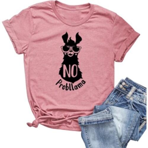 New Fashion T-shirt No Probllama Letter Goat Graphic Tees Women Funny Top Multicolor Casual Shirts Lady Tshirt Cool Gift Sale
