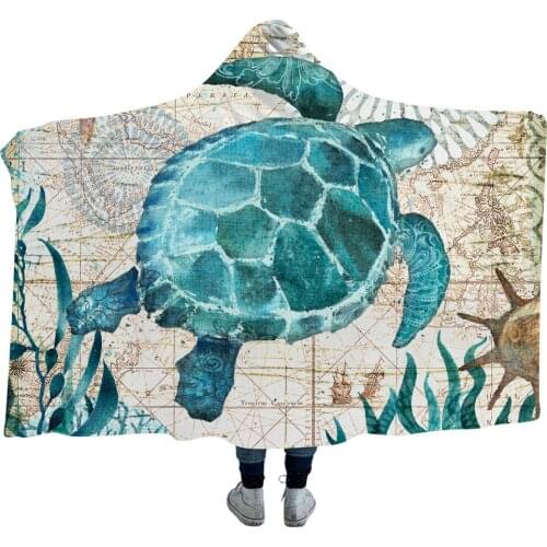 Ocean animal Hooded Blanket for Adult kids 3d print Arctic Fleece Cape soft Wearable blankets for beds winter warm L002